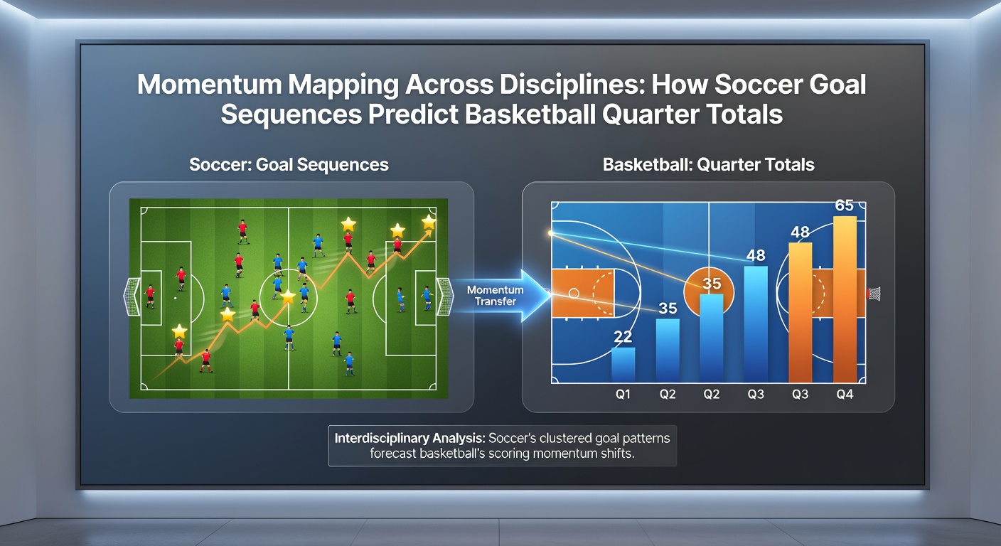 Detailed chart overlay showing soccer goal timing mapped against basketball quarter scoring distributions