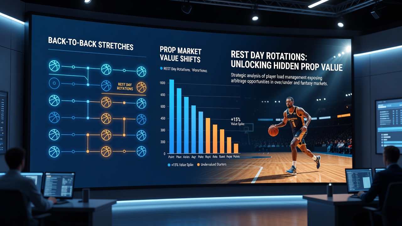 Coaching staff analyzing player minutes and rest day data on tablets during NBA back-to-back stretch